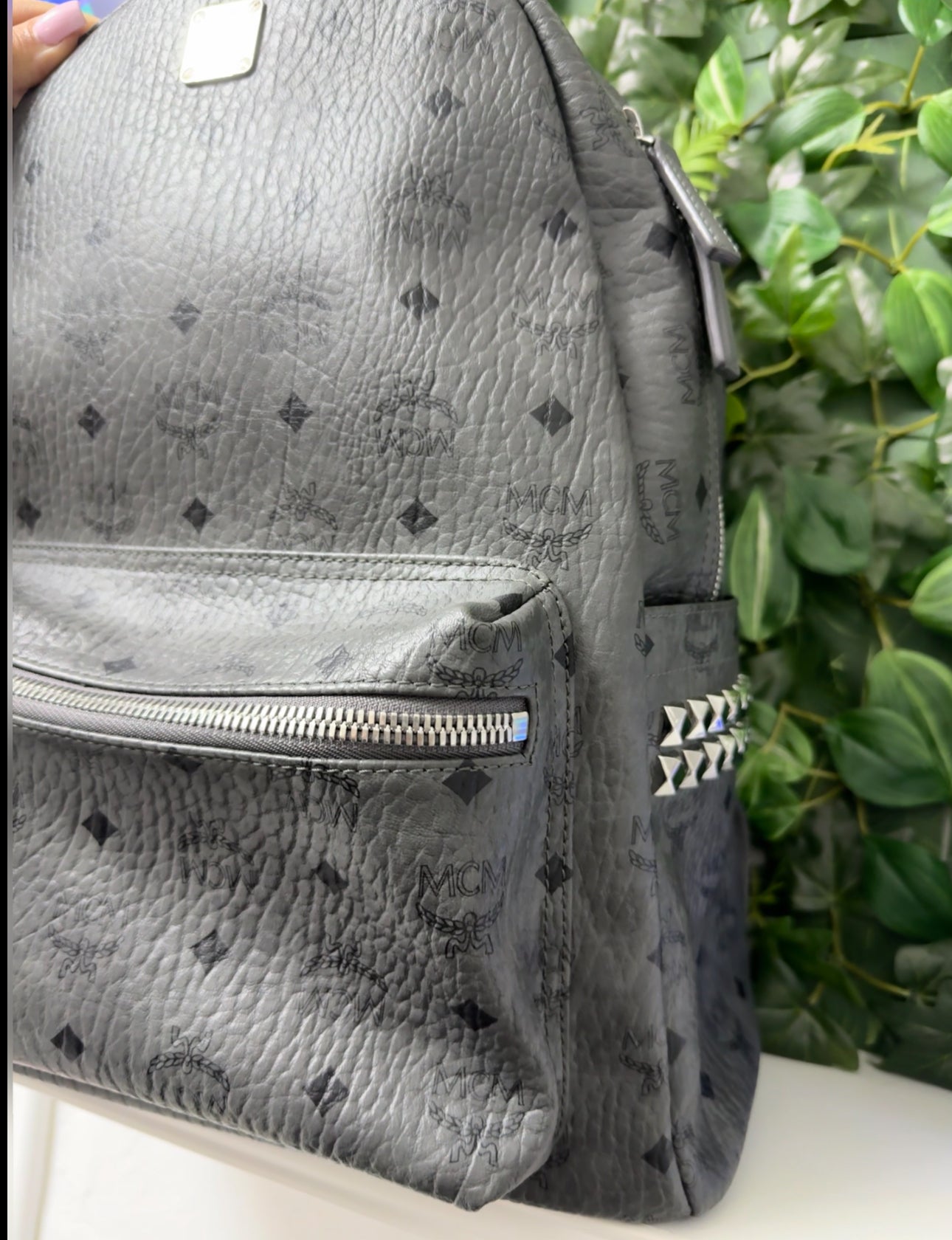 Mcm gray backpack hotsell