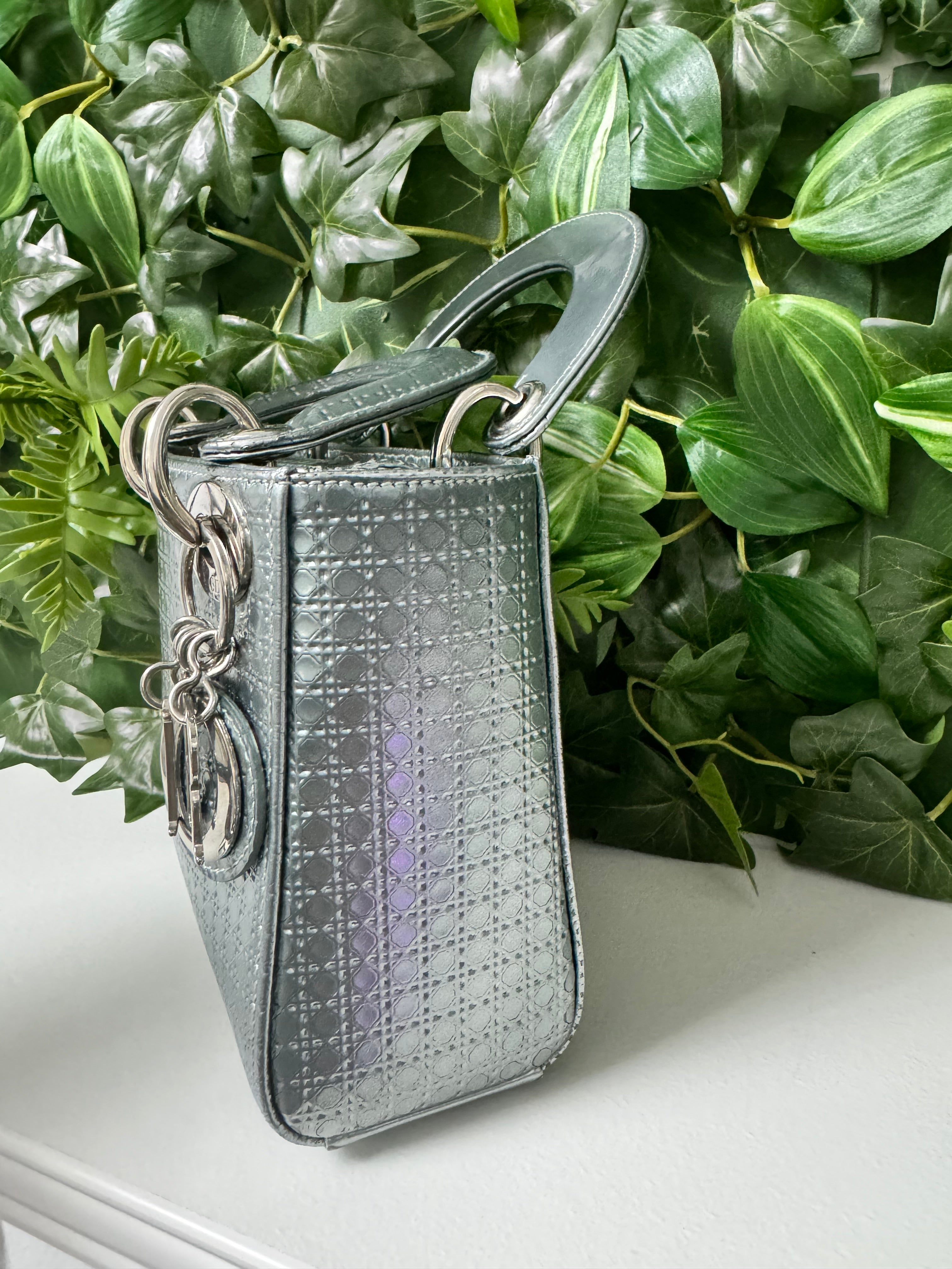 Lady dior mini silver metallic sale